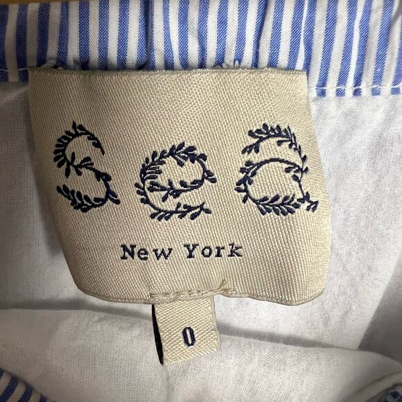 SEA New York Off-the-Shoulder Blue White Stripe Eyelet Top Size 0 - Picture 9 of 9